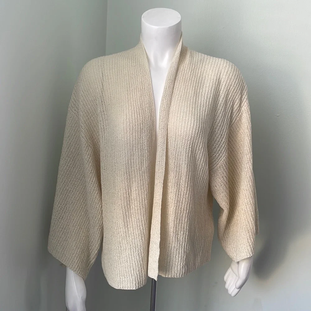 ANTHROPOLOGIE cream open weave loose kimono cardigan with wide sleeves one size